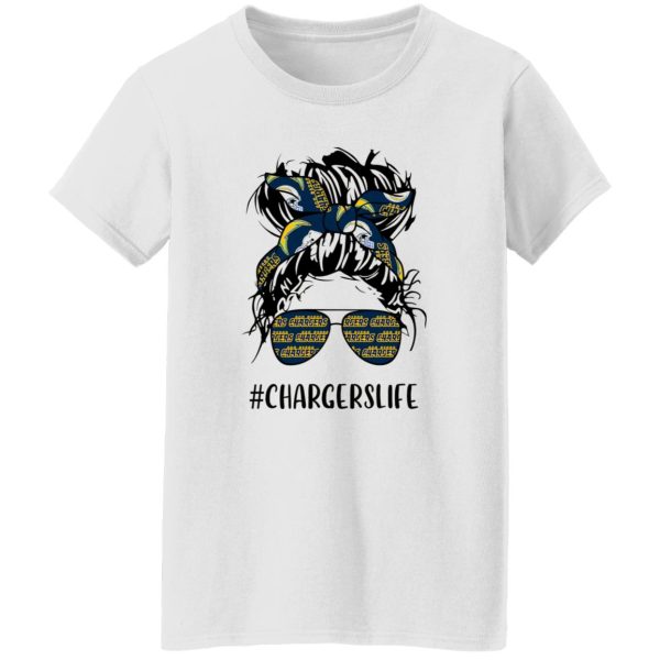 Chargers Life Los Angeles Chargers Messy Bun Girl With Headband And Glasses for Shirt