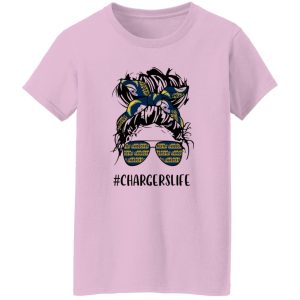 Chargers Life Los Angeles Chargers Messy Bun Girl With Headband And Glasses for Shirt