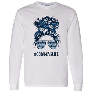 Cowboys Life Dallas Cowboys Messy Bun Girl With Headband And Glasses for Shirt