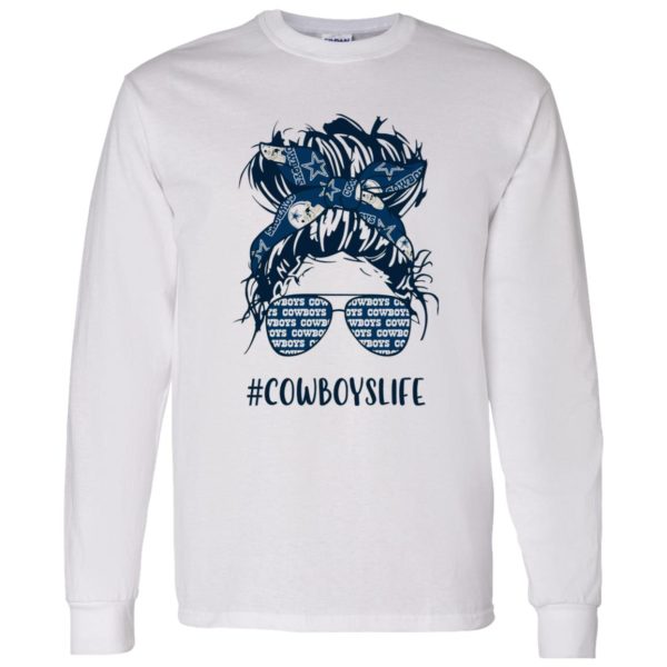 Cowboys Life Dallas Cowboys Messy Bun Girl With Headband And Glasses for Shirt