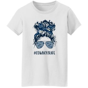 Cowboys Life Dallas Cowboys Messy Bun Girl With Headband And Glasses for Shirt