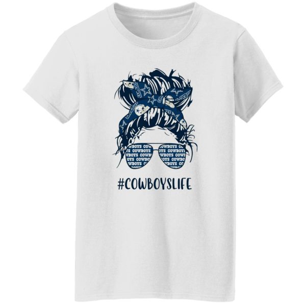 Cowboys Life Dallas Cowboys Messy Bun Girl With Headband And Glasses for Shirt