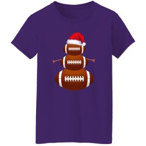 American Football Snowman Shirt, Football Snowman With Santa Hat Shirt