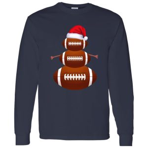 American Football Snowman Shirt, Football Snowman With Santa Hat Shirt