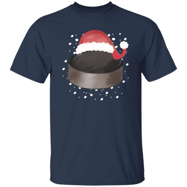 Hockey Christmas Shirt, Hockey Puck With Santa Hat Shirt