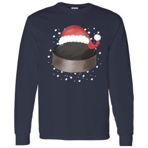 Hockey Christmas Shirt, Hockey Puck With Santa Hat Shirt