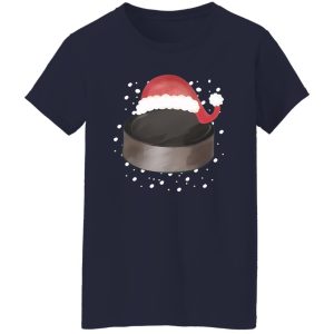 Hockey Christmas Shirt, Hockey Puck With Santa Hat Shirt