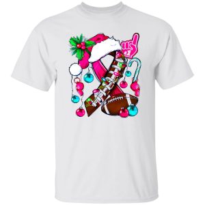 Christmas American Football Breast Cancer Shirt, Pink Ribbon Football Santa Hat Shirt