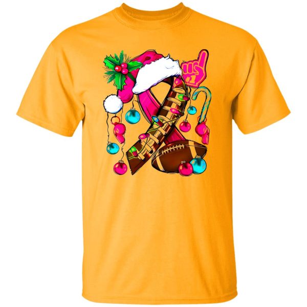 Christmas American Football Breast Cancer Shirt, Pink Ribbon Football Santa Hat Shirt