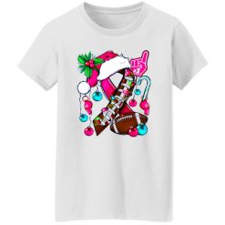 Christmas American Football Breast Cancer Shirt, Pink Ribbon Football Santa Hat Shirt