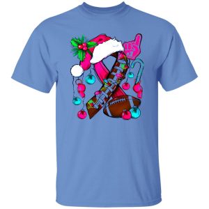 Christmas American Football Breast Cancer Shirt, Pink Ribbon Football Santa Hat Shirt