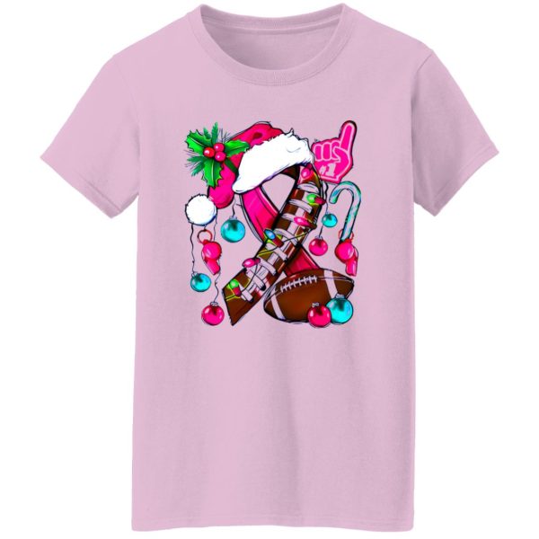 Christmas American Football Breast Cancer Shirt, Pink Ribbon Football Santa Hat Shirt