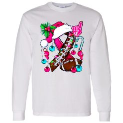 Christmas American Football Breast Cancer Shirt, Pink Ribbon Football Santa Hat Shirt
