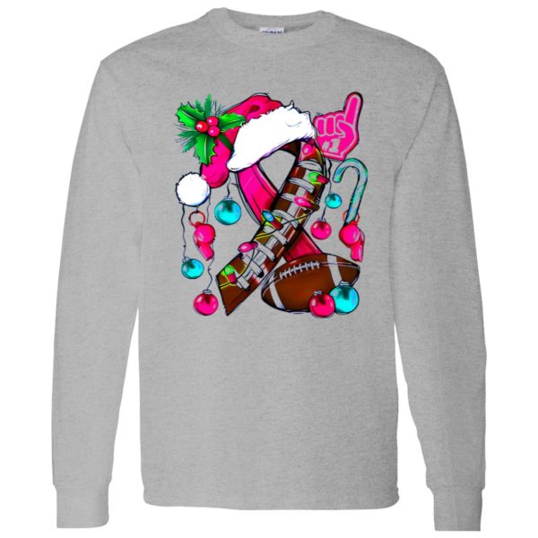 Christmas American Football Breast Cancer Shirt, Pink Ribbon Football Santa Hat Shirt