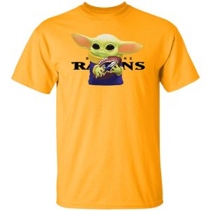 Baby Yoda Holding Baltimore Ravens Shirt