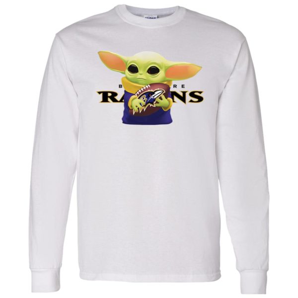 Baby Yoda Holding Baltimore Ravens Shirt