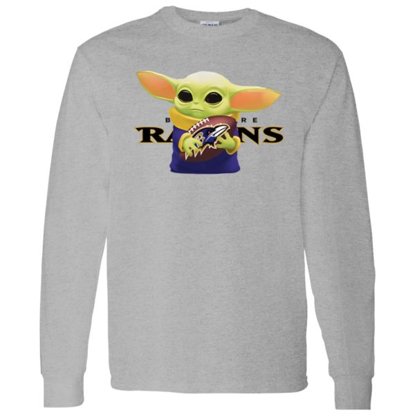 Baby Yoda Holding Baltimore Ravens Shirt