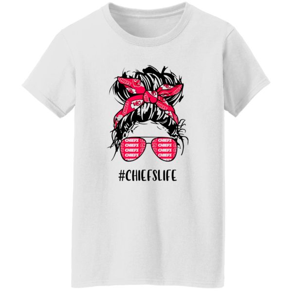 Chiefs Life Kansas City Chiefs Messy Bun Girl With Headband And Glasses for Shirt