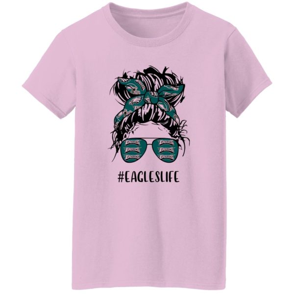 Eagles Life Philadelphia Eagles Messy Bun Girl With Headband And Glasses for Shirt