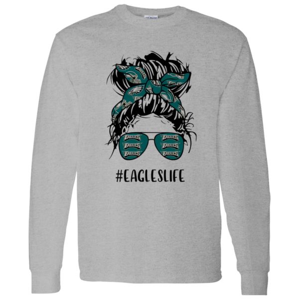 Eagles Life Philadelphia Eagles Messy Bun Girl With Headband And Glasses for Shirt