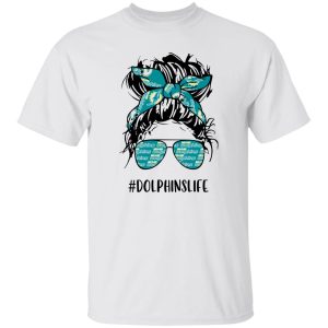 Dolphins Life Miami Dolphins Messy Bun Girl With Headband And Glasses for Shirt