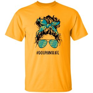 Dolphins Life Miami Dolphins Messy Bun Girl With Headband And Glasses for Shirt