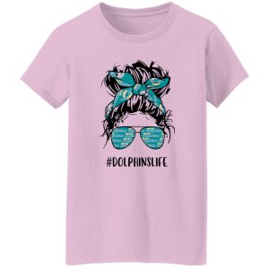 Dolphins Life Miami Dolphins Messy Bun Girl With Headband And Glasses for Shirt