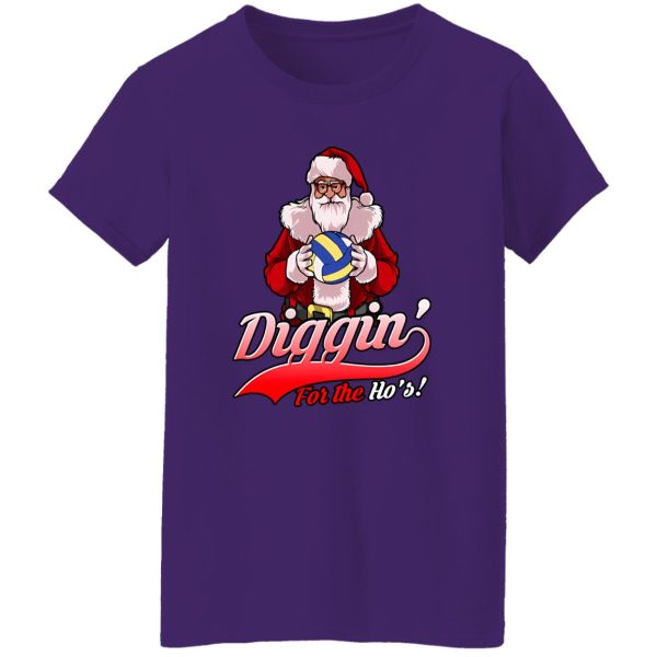 Santa Claus With Volleyball Ball Diggin’ For The Ho’s for Christmas Shirt