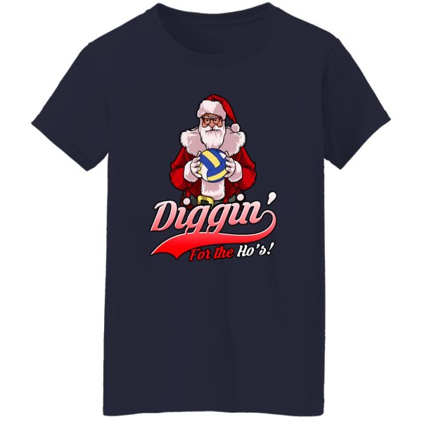 Santa Claus With Volleyball Ball Diggin’ For The Ho’s for Christmas Shirt