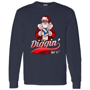 Santa Claus With Volleyball Ball Diggin’ For The Ho’s for Christmas Shirt