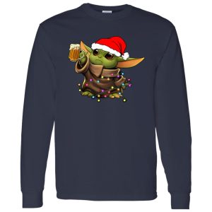 Baby Yoda With Santa Hat Drinking Beer for Christmas Shirt