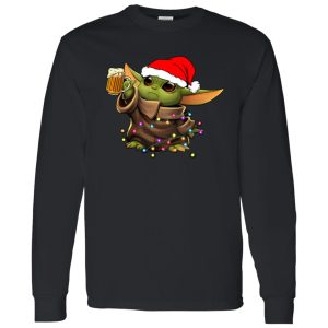 Baby Yoda With Santa Hat Drinking Beer for Christmas Shirt