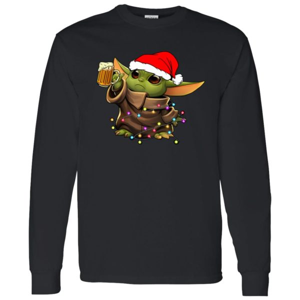 Baby Yoda With Santa Hat Drinking Beer for Christmas Shirt