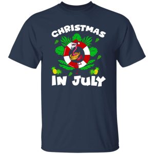 Christmas In July Santa Flamingo 4th of July Summer Vacation Shirt