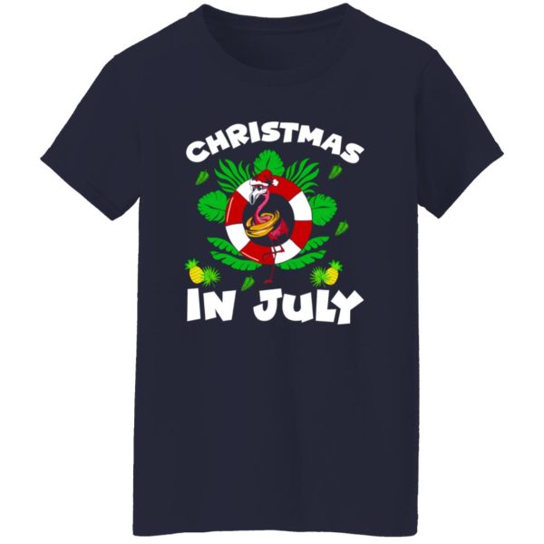 Christmas In July Santa Flamingo 4th of July Summer Vacation Shirt