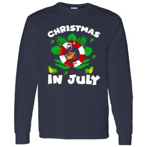 Christmas In July Santa Flamingo 4th of July Summer Vacation Shirt