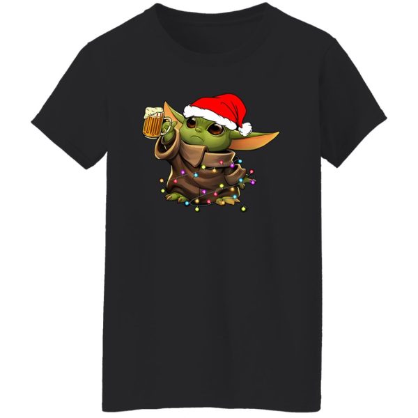 Baby Yoda With Santa Hat Drinking Beer for Christmas Shirt