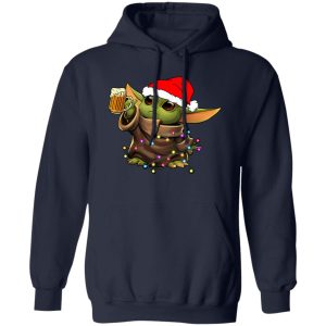 Baby Yoda With Santa Hat Drinking Beer for Christmas Shirt