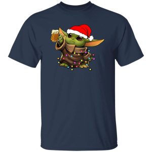 Baby Yoda With Santa Hat Drinking Beer for Christmas Shirt