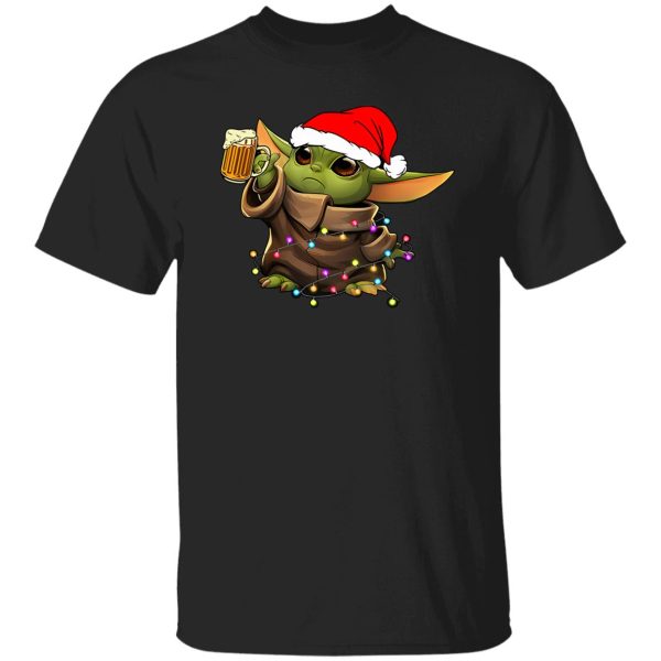 Baby Yoda With Santa Hat Drinking Beer for Christmas Shirt