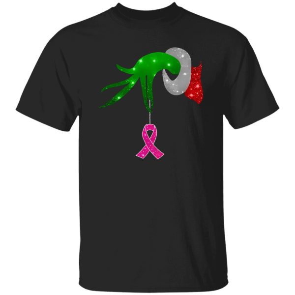 Grinch Hand Holding Breast Cancer Awareness Christmas Shirt