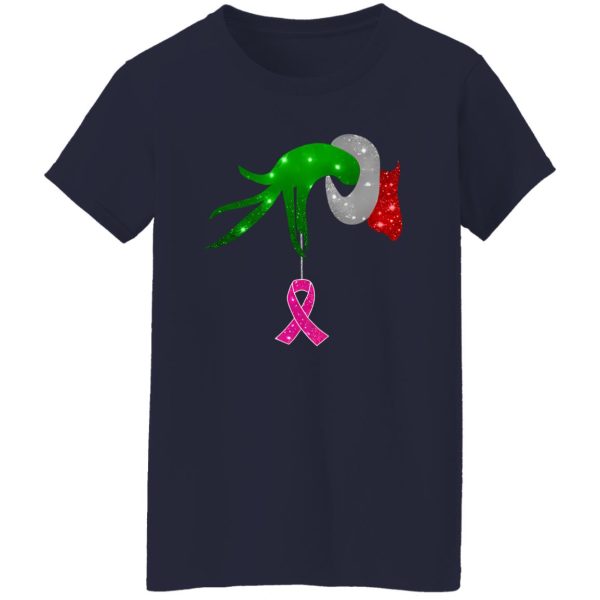 Grinch Hand Holding Breast Cancer Awareness Christmas Shirt