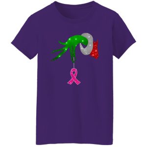 Grinch Hand Holding Breast Cancer Awareness Christmas Shirt