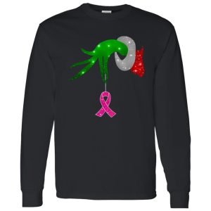 Grinch Hand Holding Breast Cancer Awareness Christmas Shirt