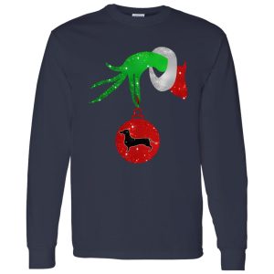 Grinch Hand Holding Dachshund Dog Christmas Shirt