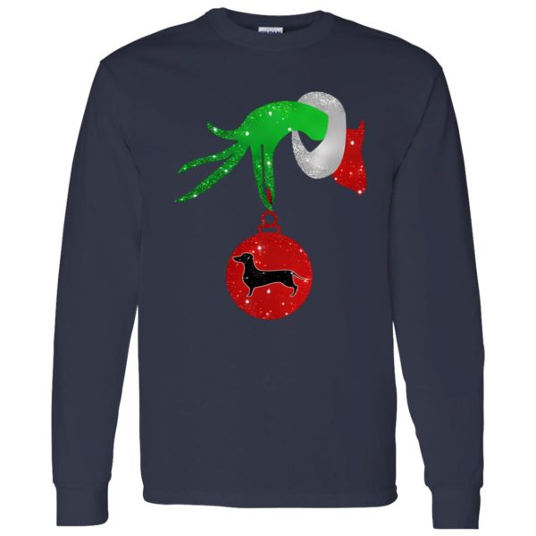 Grinch Hand Holding Dachshund Dog Christmas Shirt