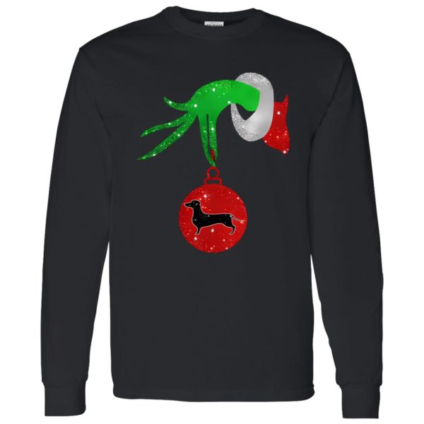 Grinch Hand Holding Dachshund Dog Christmas Shirt