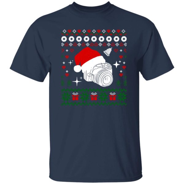 Photography Camera With Santa Hat Ugly Christmas Shirt