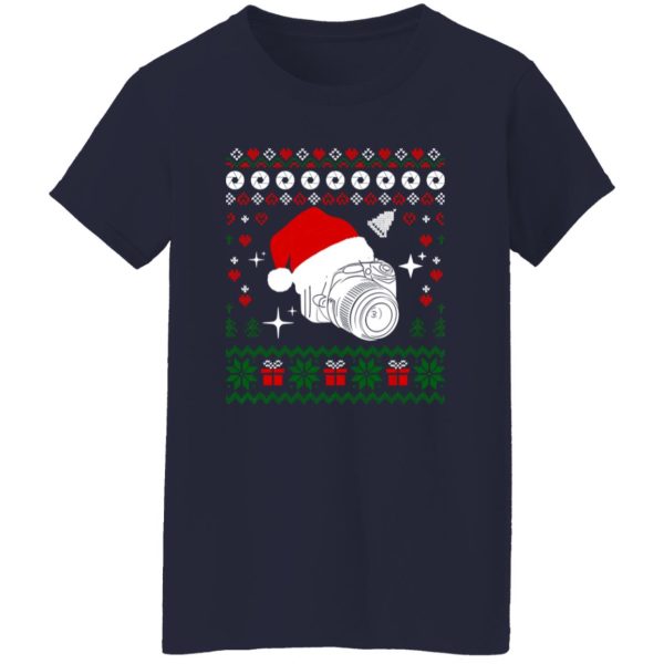 Photography Camera With Santa Hat Ugly Christmas Shirt