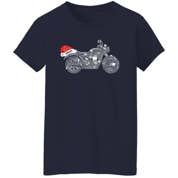 Rhinestone Motorcycle With Santa Claus Hat Shirt